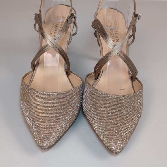 Badgley Mischka American Glamour Dixie Strappy Heels Metallic Champagne Gold - Picture 3 of 11